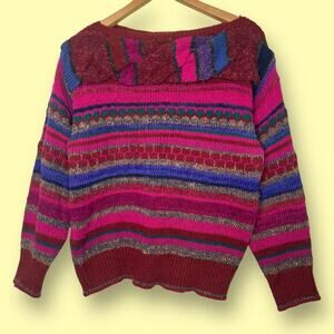 Vintage 80s Mariea Kim Twisted Boat Neck Long Sleeve Knit Sweater Size Small